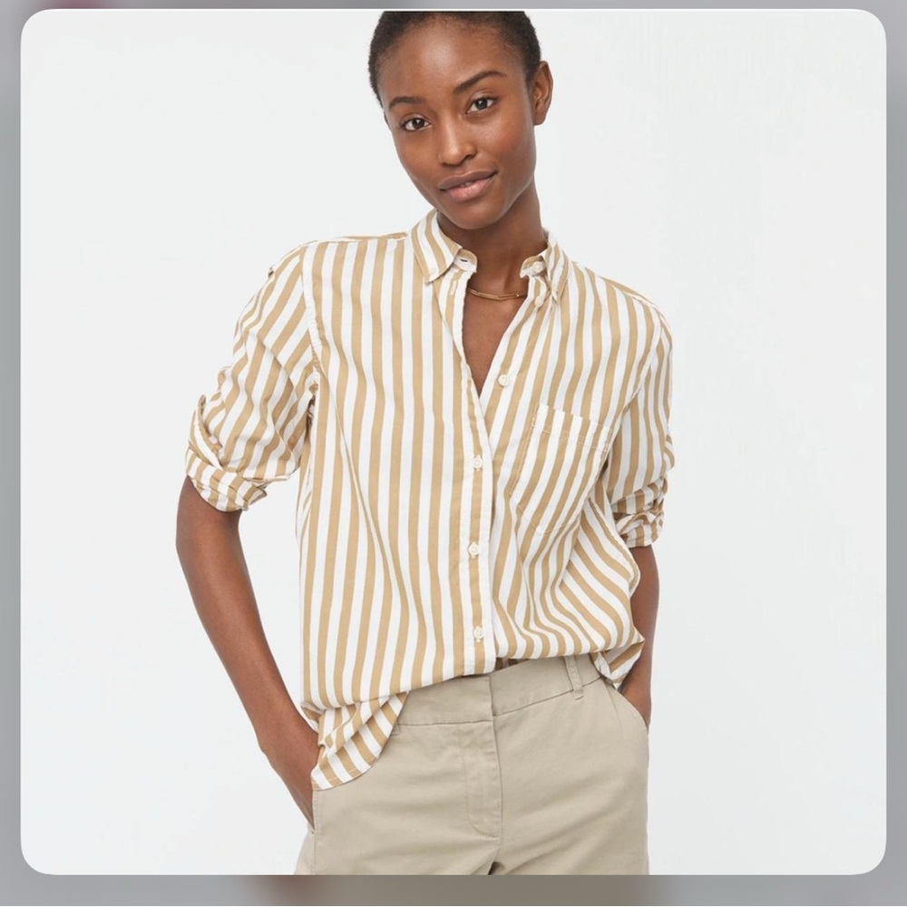 J.Crew Tan and White Striped Shirt